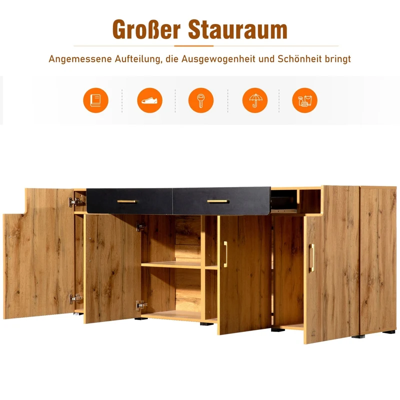 Sideboard mit 4 Türen und 2 Schubladen, 208 x 39.5 x 80 cm
