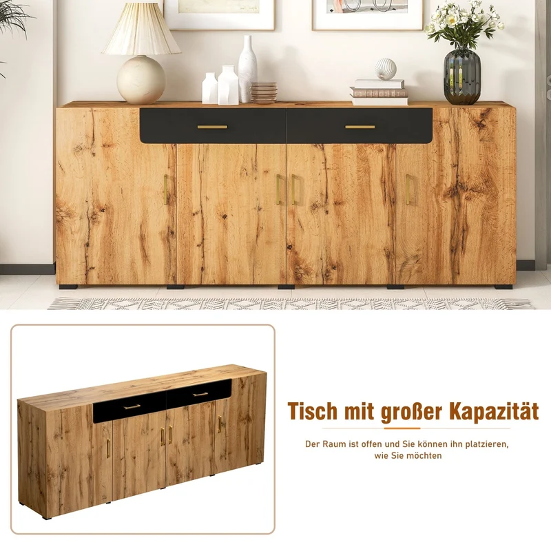 Sideboard mit 4 Türen und 2 Schubladen, 208 x 39.5 x 80 cm