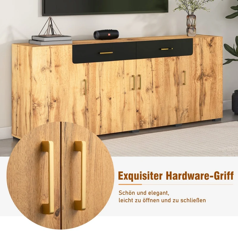 Sideboard mit 4 Türen und 2 Schubladen, 208 x 39.5 x 80 cm