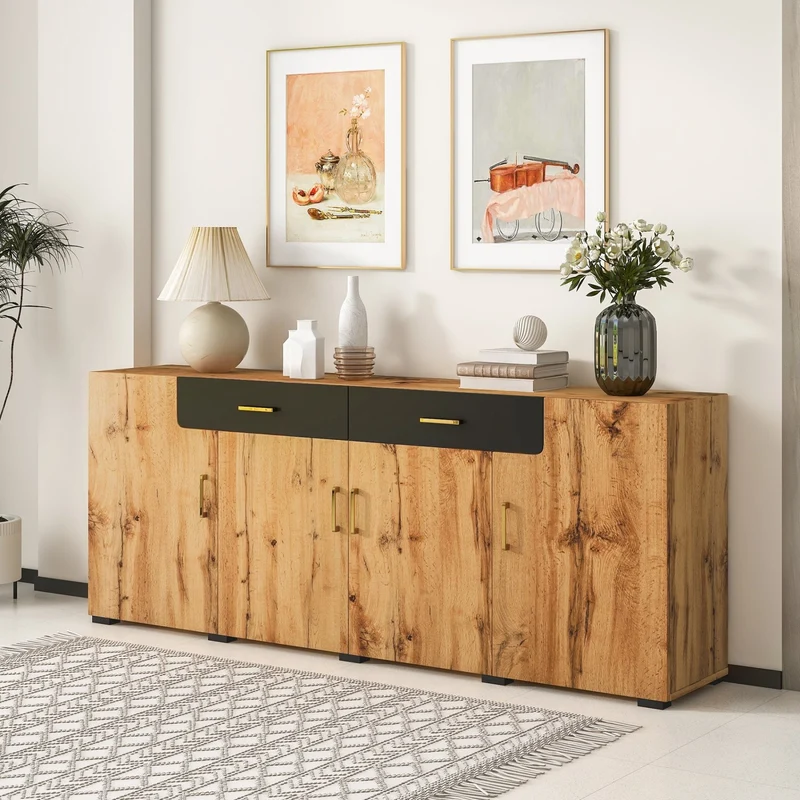 Sideboard mit 4 Türen und 2 Schubladen, 208 x 39.5 x 80 cm