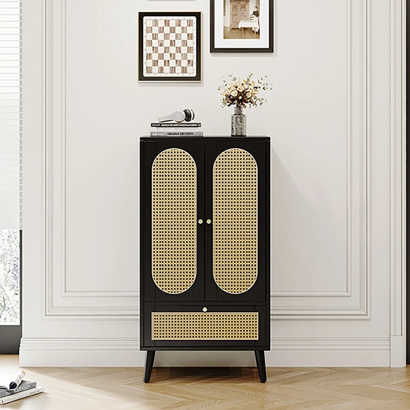 Sideboard mit Rattan-Design, mit 2 Türen und 1 Schublade, 60 x 40 x 110.5 cm