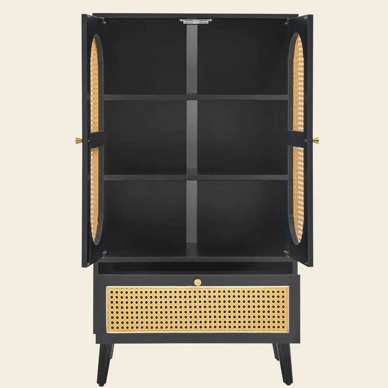 Sideboard mit Rattan-Design, mit 2 Türen und 1 Schublade, 60 x 40 x 110.5 cm