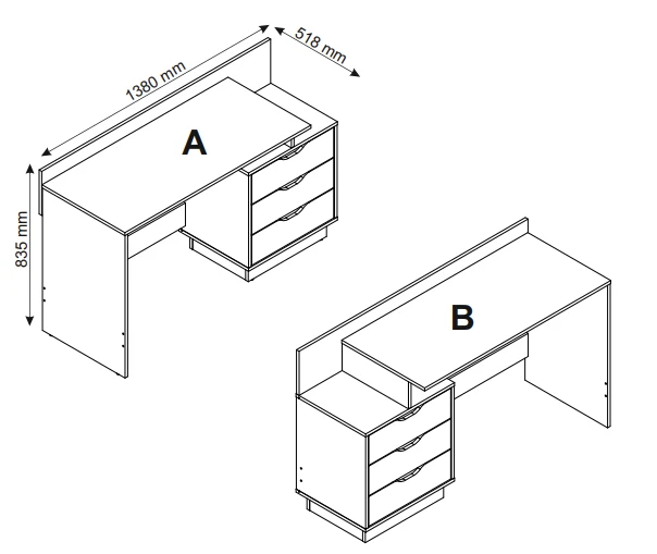 Schreibtisch BELFAST / Rechts oder Links montierbar / 3 Schubkästen / in Artisan Eiche (Eiche-Optik), Old Wood (Altholz-Optik) oder weiß / Bürotisch / Schreibtisch / B 138, H 83,5, T 51,5 cm