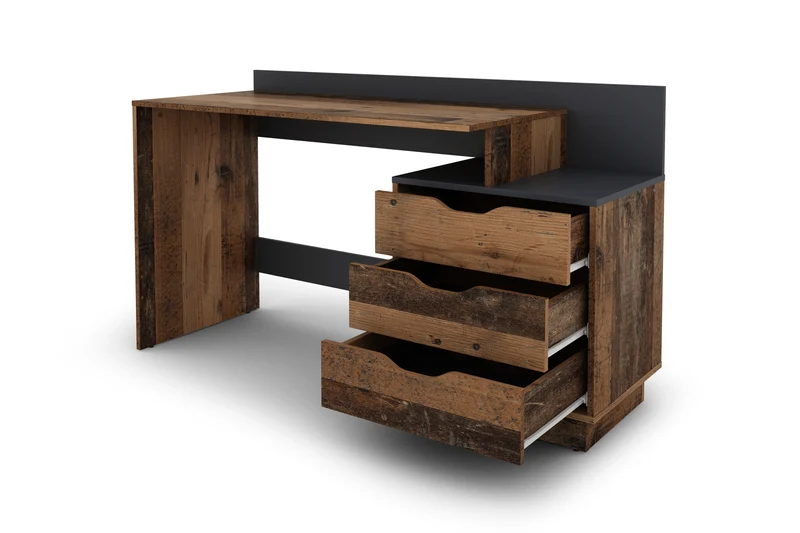 Schreibtisch BELFAST / Rechts oder Links montierbar / 3 Schubkästen / in Artisan Eiche (Eiche-Optik), Old Wood (Altholz-Optik) oder weiß / Bürotisch / Schreibtisch / B 138, H 83,5, T 51,5 cm