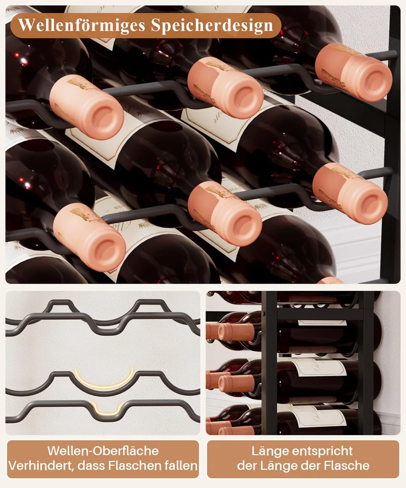 Yorbay Freistehendes Weinregal für 15 Flaschen mit Glashaltern