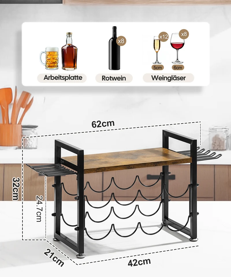 Yorbay Freistehendes Weinregal mit Gläserhalter