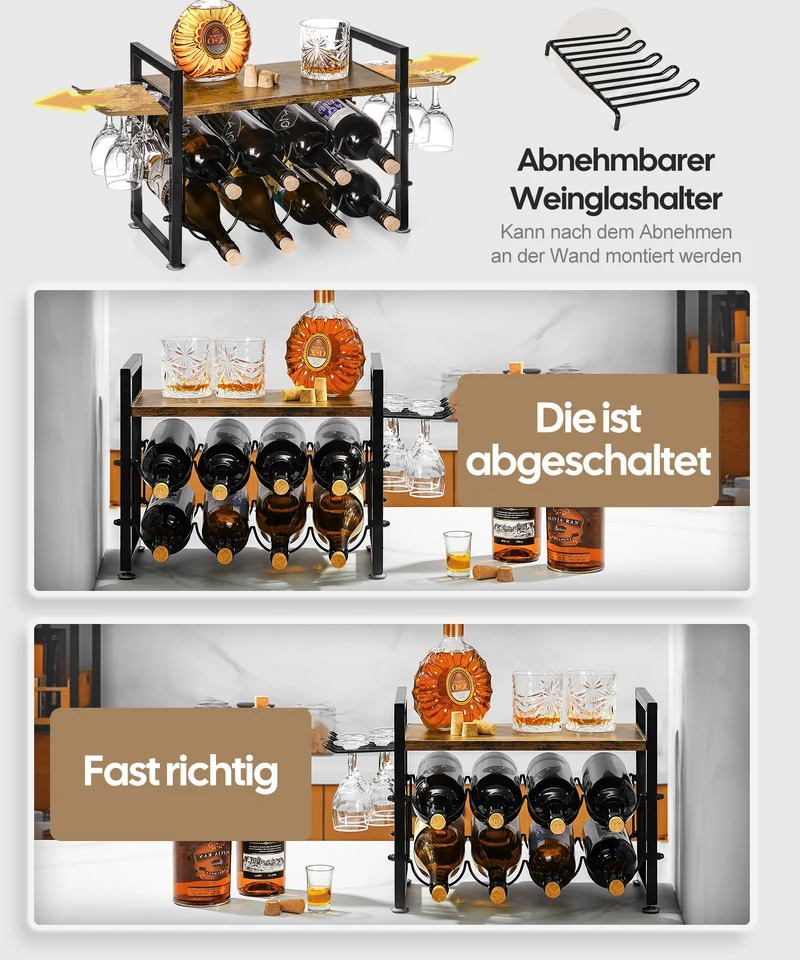 Yorbay Freistehendes Weinregal mit Gläserhalter