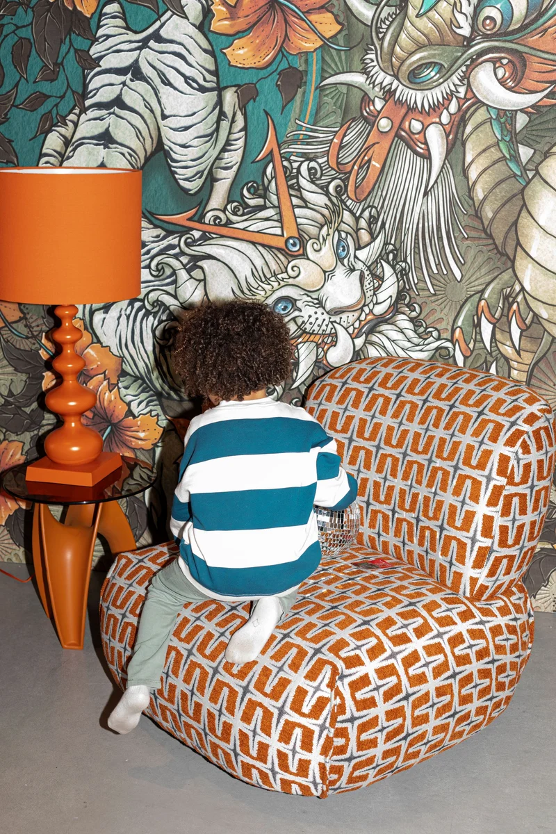 Bold Monkey Loungesessel Ritz Beige Burned – Orange, Polyester, 92 × 81,5 × 71 cm
