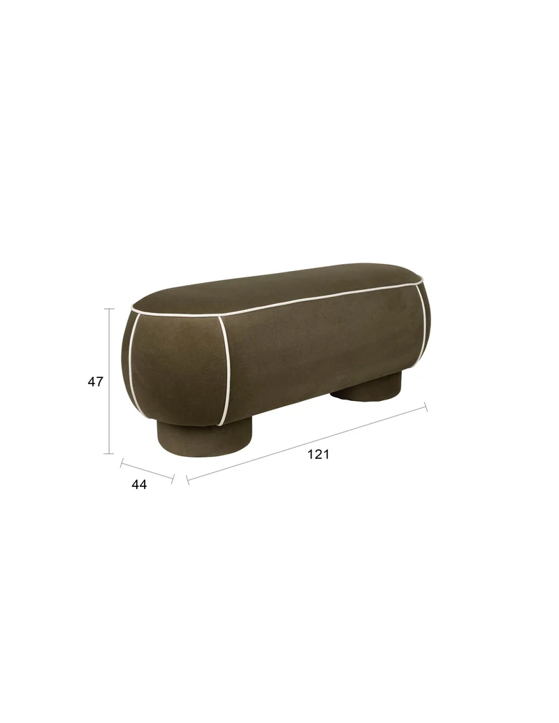White Label Living Bank Marina L – Grün, Polyester, 44 × 121 × 47 cm