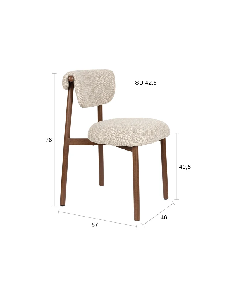 White Label Living Stuhl Lee – Braun, Polyester, 57 × 46 × 78 cm, 2er-Set