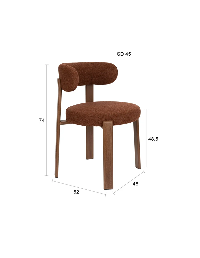 White Label Living Stuhl Robyn – Braun, Polyester, 52 × 48 × 74 cm, 2er-Set