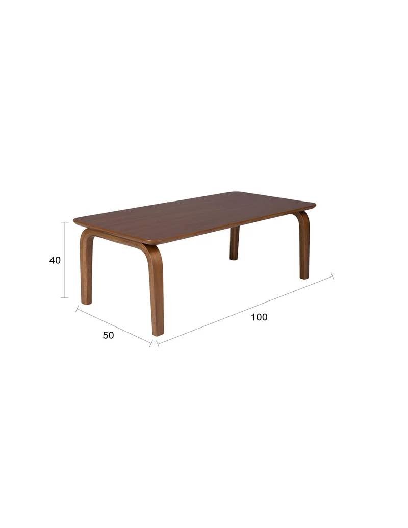 White Label Living Couchtisch Walden – Braun, Gummibaumholz, 100 × 50 × 40 cm
