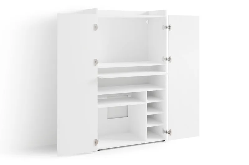 Sekretär JANNE / Sekretär matt weiß oder Artisan Eiche (Eiche-Optik) / Office-Schrank mit 2 Türen / platzsparend / Grifflos / B 80, H 141, T 40 cm