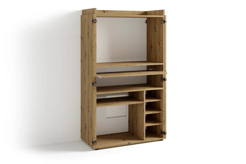 Sekretär JANNE / Sekretär matt weiß oder Artisan Eiche (Eiche-Optik) / Office-Schrank mit 2 Türen / platzsparend / Grifflos / B 80, H 141, T 40 cm