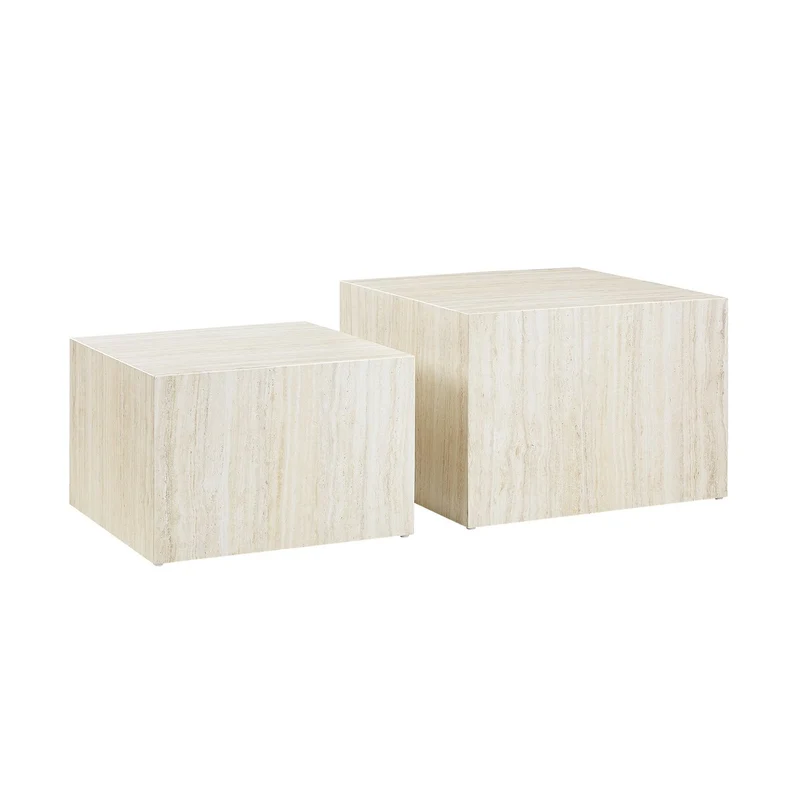 Couchtische in Travertinoptik, Beige – 2er-Set