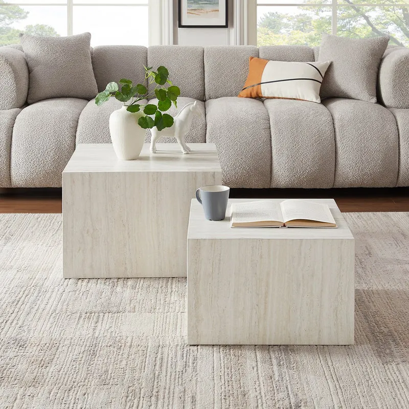 Couchtische in Travertinoptik, Beige – 2er-Set