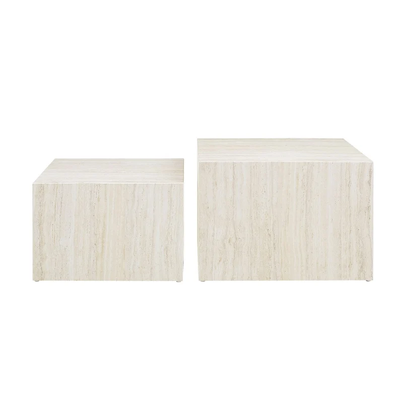 Couchtische in Travertinoptik, Beige – 2er-Set
