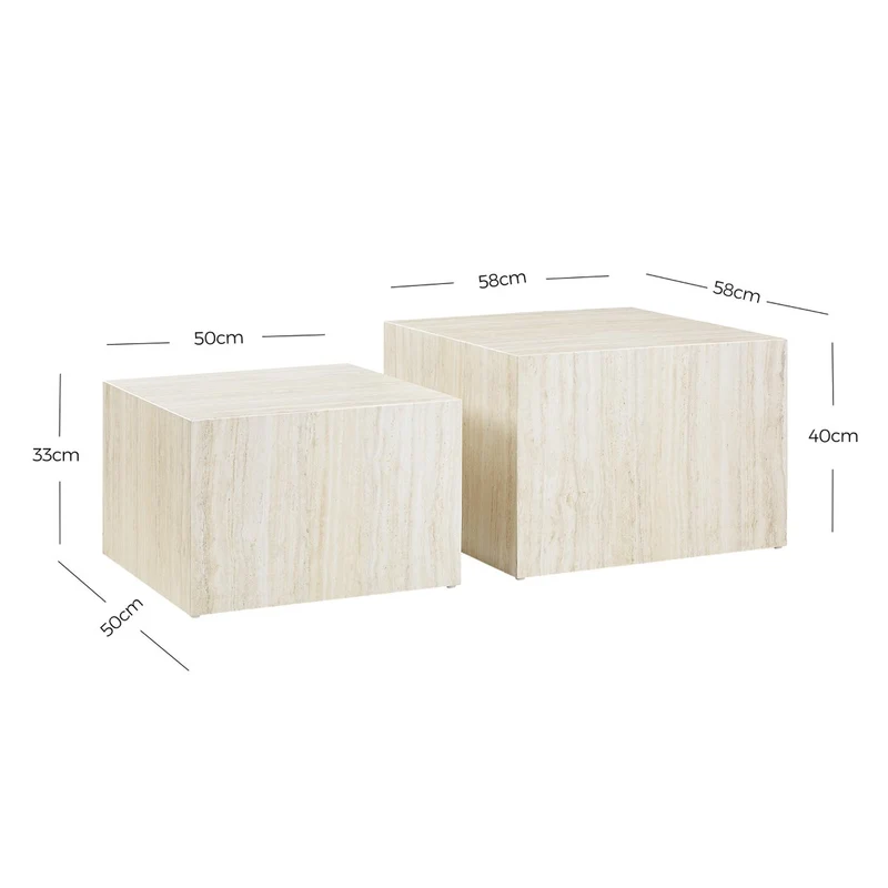 Couchtische in Travertinoptik, Beige – 2er-Set