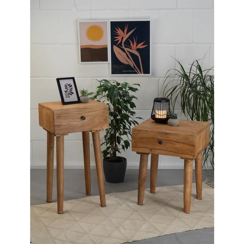 BEISTELLTISCH "BIG SLEEK" | Mahagoni Holz, 65cm | Natur Telefontisch