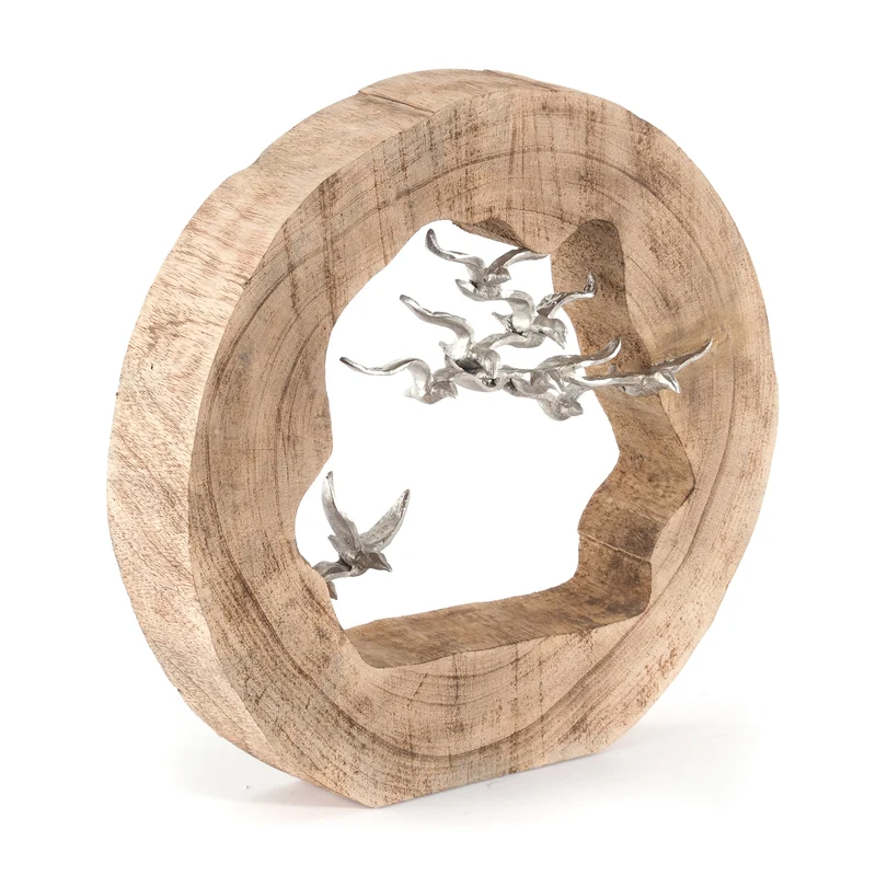 DESIGN SKULPTUR "BIRDS" | 36 cm, Holz mit Aluminium | Dekfofigur