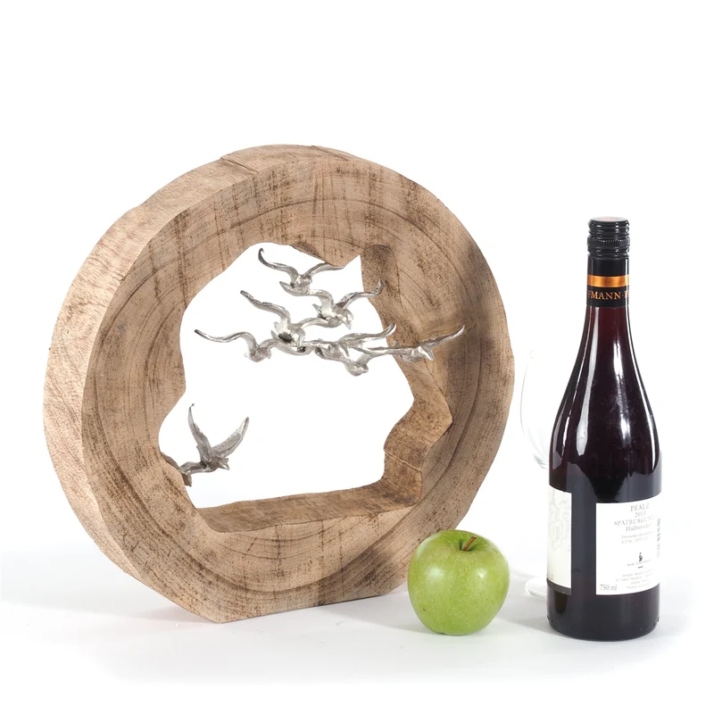 DESIGN SKULPTUR "BIRDS" | 36 cm, Holz mit Aluminium | Dekfofigur