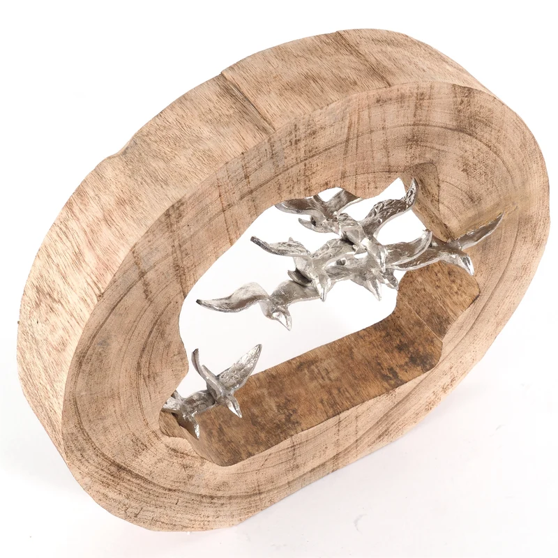 DESIGN SKULPTUR "BIRDS" | 36 cm, Holz mit Aluminium | Dekfofigur