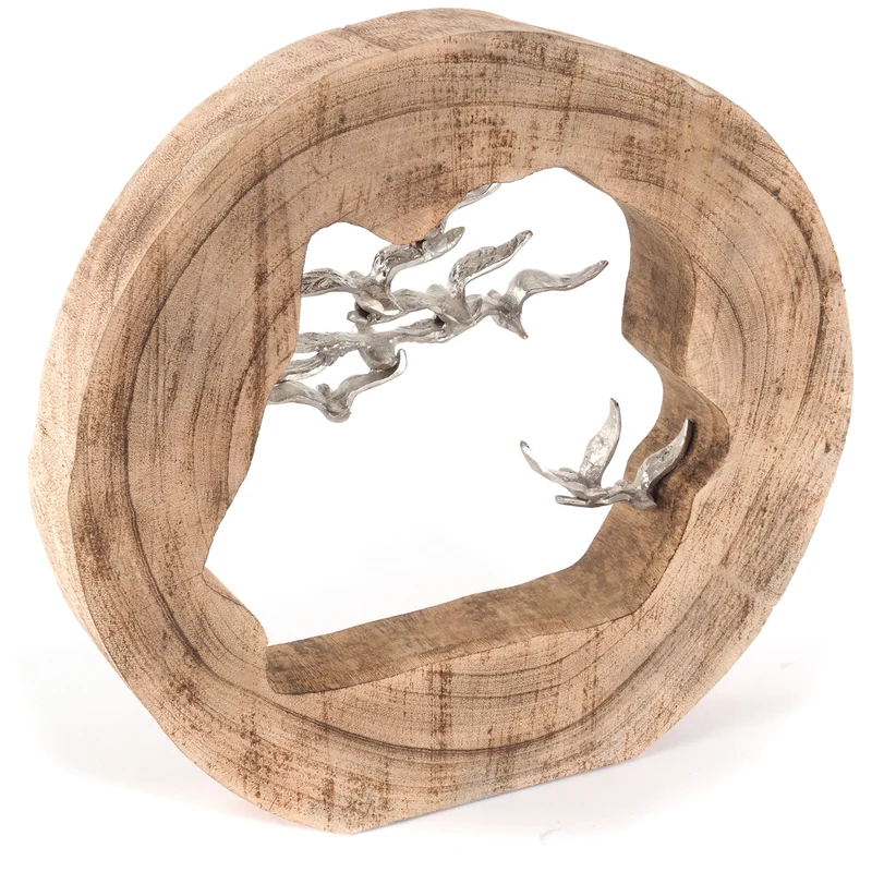 DESIGN SKULPTUR "BIRDS" | 36 cm, Holz mit Aluminium | Dekfofigur