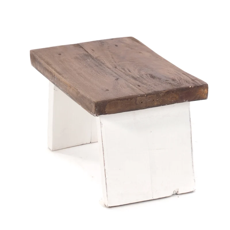 NOSTALGISCHER FUßHOCKER "SCHEMEL" | Mahagoni | Holzhocker | Farbe: 06 weiß-landhaus