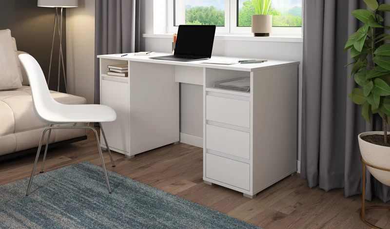 Schreibtisch LOBO / Arbeits-Tisch in weiß, Artisan Eiche (Eiche-Optik) oder Old Wood (Altholz-Optik) / Computer-Tisch mit 3 Schubladen, 1 Tür und 2 offenen Fächern / Große Arbeits-Fläche 138 x 55cm / Bürotisch / 138x75x55 cm (BxHxT)