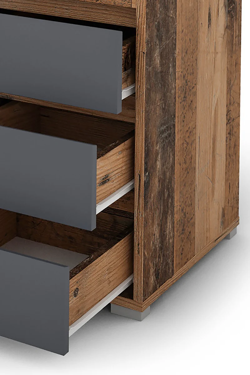 Schreibtisch LOBO / Arbeits-Tisch in weiß, Artisan Eiche (Eiche-Optik) oder Old Wood (Altholz-Optik) / Computer-Tisch mit 3 Schubladen, 1 Tür und 2 offenen Fächern / Große Arbeits-Fläche 138 x 55cm / Bürotisch / 138x75x55 cm (BxHxT)