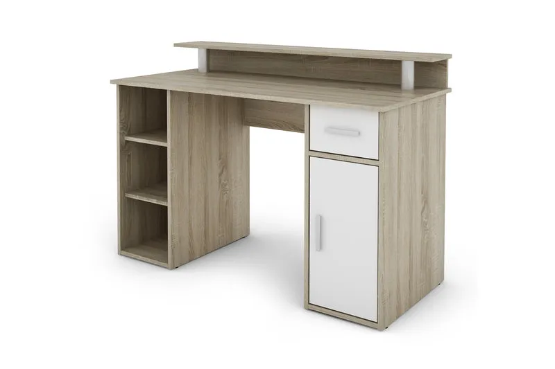 Schreibtisch DIEGO / Arbeits-Tisch mit viel Stauraum in Sonoma Eiche (Eiche-Optik), weiß, Old Wood (Altholz-Optik) / Computer-Tisch / 1 Schublade, 1 Tür, 3 offene Fächer / 120x88x55cm (BxHxT)