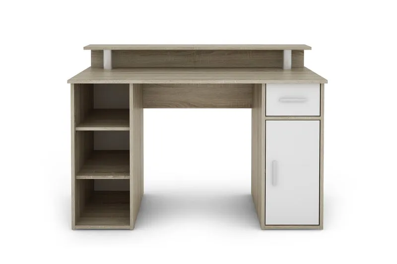Schreibtisch DIEGO / Arbeits-Tisch mit viel Stauraum in Sonoma Eiche (Eiche-Optik), weiß, Old Wood (Altholz-Optik) / Computer-Tisch / 1 Schublade, 1 Tür, 3 offene Fächer / 120x88x55cm (BxHxT)