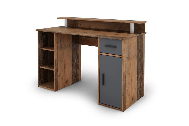Schreibtisch DIEGO / Arbeits-Tisch mit viel Stauraum in Sonoma Eiche (Eiche-Optik), weiß, Old Wood (Altholz-Optik) / Computer-Tisch / 1 Schublade, 1 Tür, 3 offene Fächer / 120x88x55cm (BxHxT)