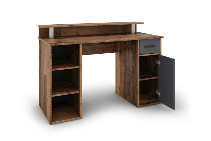 Schreibtisch DIEGO / Arbeits-Tisch mit viel Stauraum in Sonoma Eiche (Eiche-Optik), weiß, Old Wood (Altholz-Optik) / Computer-Tisch / 1 Schublade, 1 Tür, 3 offene Fächer / 120x88x55cm (BxHxT)