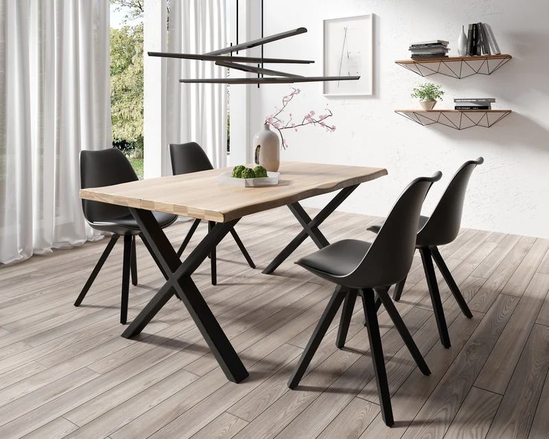 Esszimmerstuhl 2er Set Kira / Kunstoff, Kunstleder in schwarz oder weiß / Gestell Metall in Eiche-Optik foliert oder schwarz / Esszimmerstuhl / Wohnzimmerstuhl / bis 110 kg / B 48, H 86, T 55,5 cm