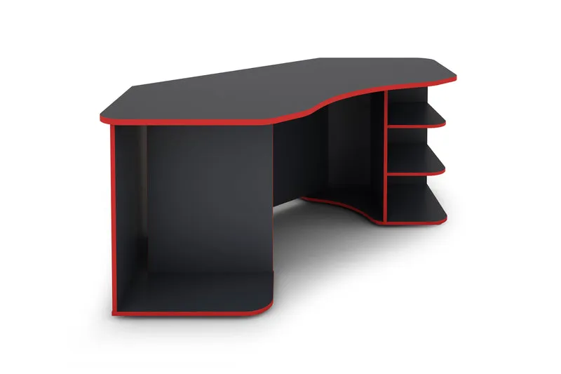 Schreibtisch THANATOS / Gaming-Tisch in anthrazit mit Kanten in rot, weiß oder anthrazit / Eck-Schreibtisch mit viel Stauraum und XXL Tischplatte / Computer-Tisch / PC / Arbeits-Tisch / 198x76x85cm (BxHxT)