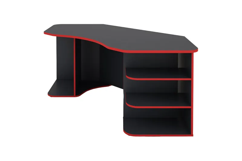 Schreibtisch THANATOS / Gaming-Tisch in anthrazit mit Kanten in rot, weiß oder anthrazit / Eck-Schreibtisch mit viel Stauraum und XXL Tischplatte / Computer-Tisch / PC / Arbeits-Tisch / 198x76x85cm (BxHxT)