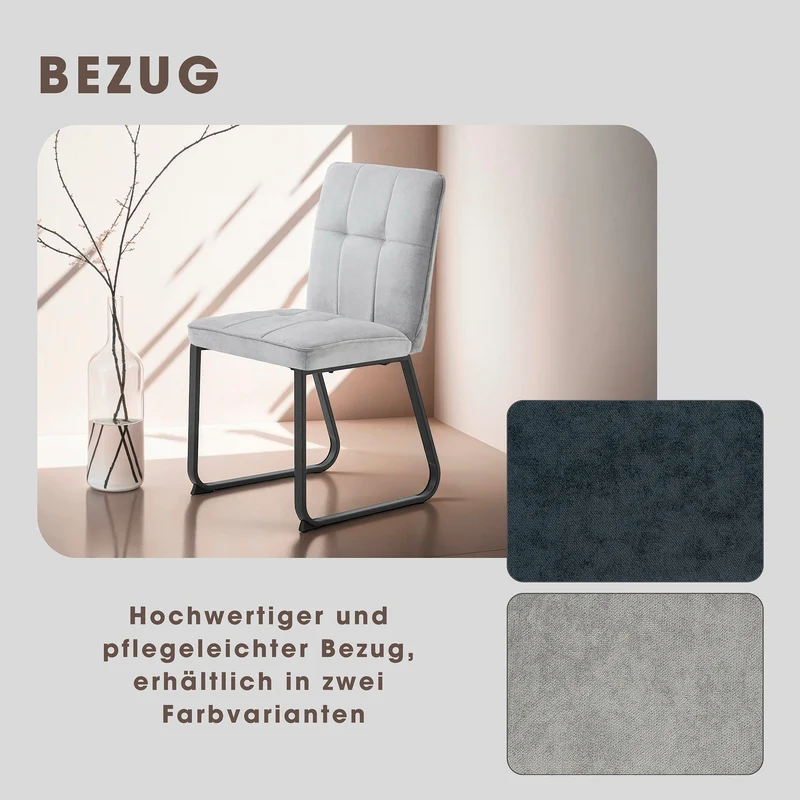 Esszimmerstuhl 2er Set Talea / Webstoff in dunkelgrau oder hellgrau / Gestell Metall in schwarz pulverbeschichtet / Küchenstuhl / Wohnzimmerstuhl / bis 120 kg / B 46, H 86, T 55 cm