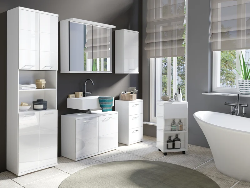 Badezimmer Seitenschrank / in anthrazit, Sonoma Eiche (Eiche-Optik) oder weiß / B 35,5, H 74, T 31,5 cm / mit 2 Schubkästen