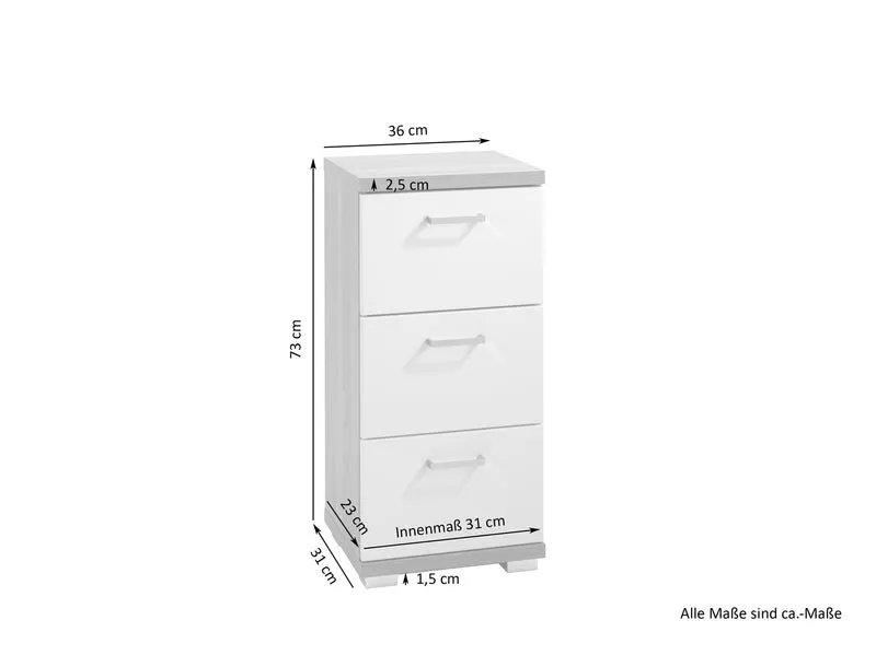 Badezimmer Seitenschrank / in anthrazit, Sonoma Eiche (Eiche-Optik) oder weiß / B 35,5, H 74, T 31,5 cm / mit 2 Schubkästen