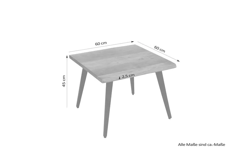 Couchtisch CADDY / Akazie natur, Metall schwarz / mit Baumkante / B 60, H 45, T 60 cm oder B 110, H 45, T 60 cm