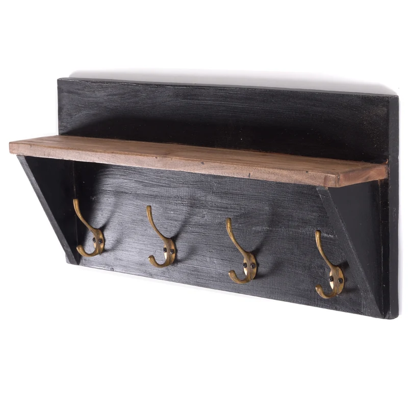 WANDGARDEROBE MIT REGAL "VINTAGE" | 60x26cm (BxH) | Kleiderhaken | Farbe: 10 schwarz - vintage