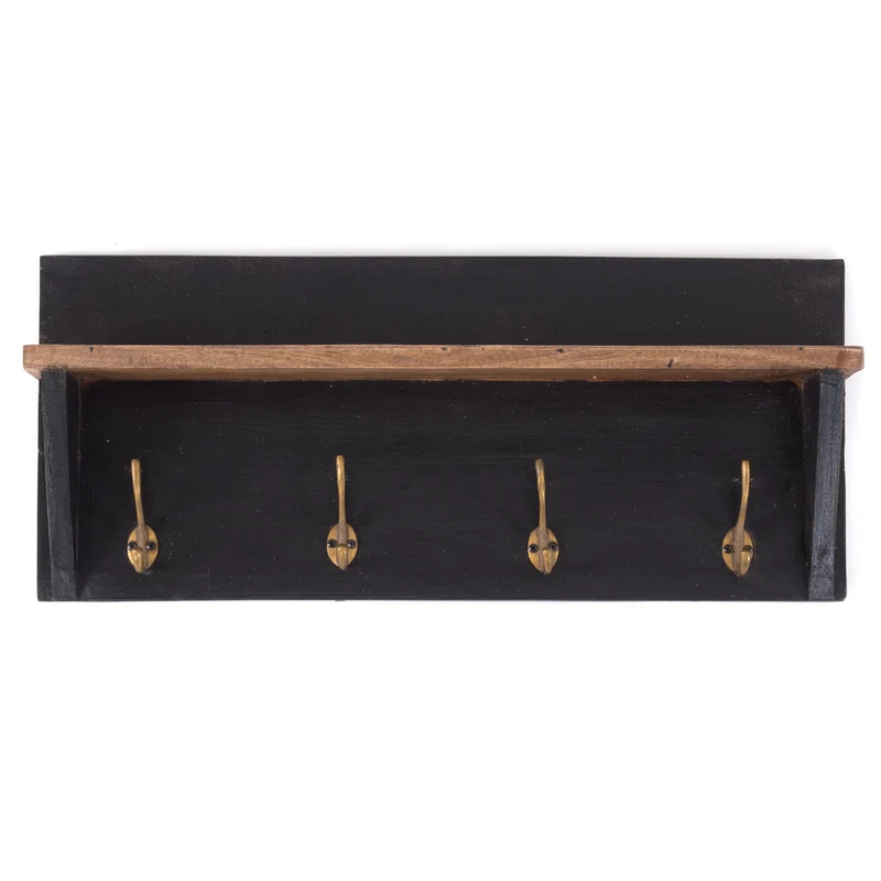 WANDGARDEROBE MIT REGAL "VINTAGE" | 60x26cm (BxH) | Kleiderhaken | Farbe: 10 schwarz - vintage