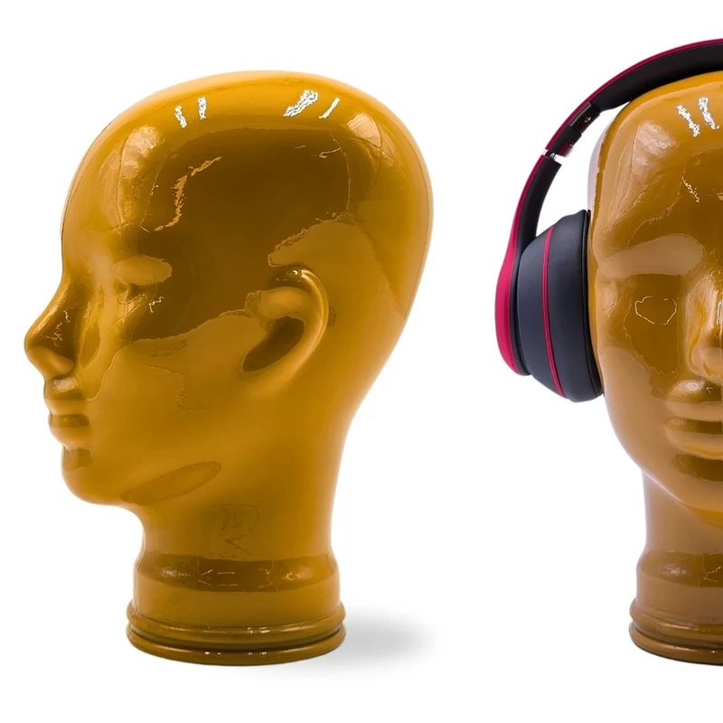 Glas KOPFHÖRERSTÄNDER voll Glanz + matt | 29cm Glaskopf Skulptur | Farbe: OP1 gelb
