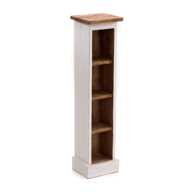 HOLZ CD REGAL TOWER | 75cm, Holzregal, Buch CD Rack mit 4 Fächern | Farbe: 06 weiß-landhaus