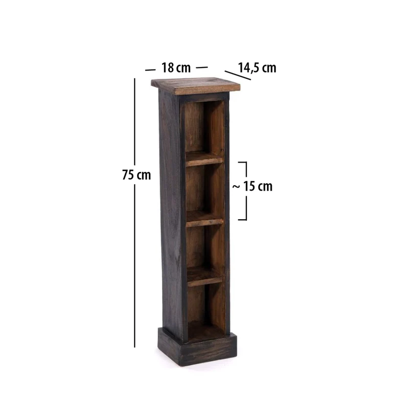 HOLZ CD REGAL TOWER | 75cm, Holzregal, Buch CD Rack mit 4 Fächern | Farbe: 04 schwarz-natur