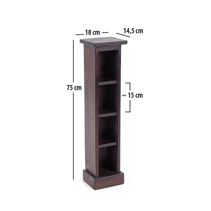 HOLZ CD REGAL TOWER | 75cm, Holzregal, Buch CD Rack mit 4 Fächern | Farbe: 03 dunkelbraun