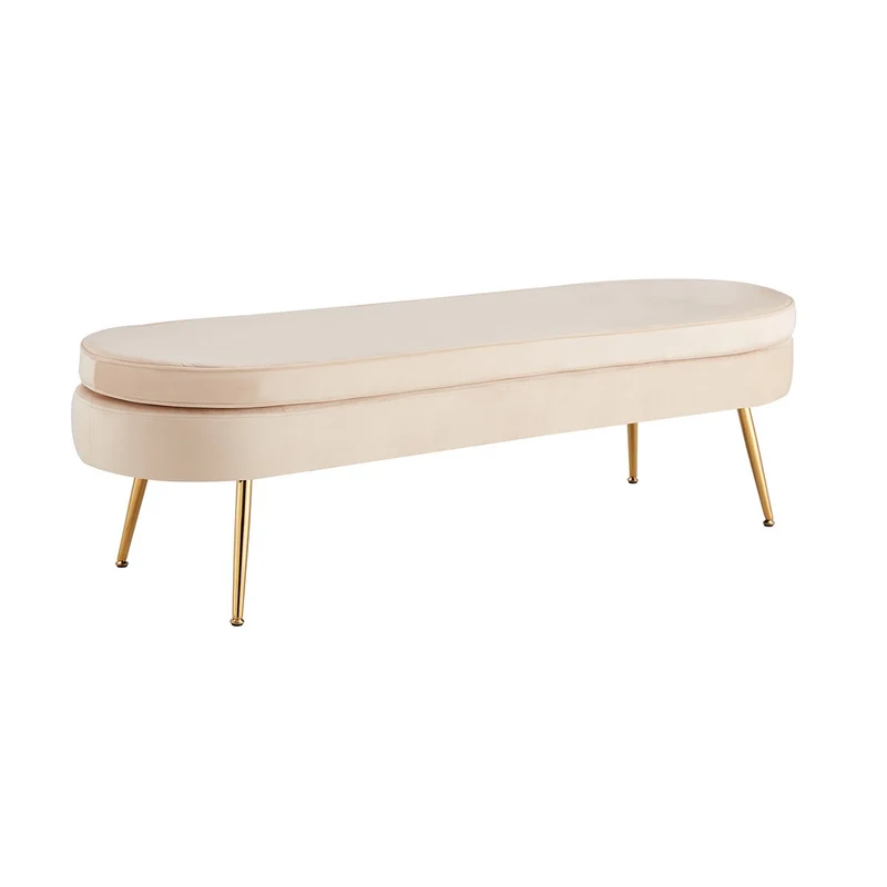 Ovaler Sitzpouf in Bankform – Samtoptik, Beige/Gold, 142 cm