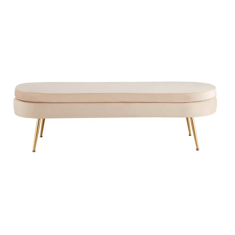 Ovaler Sitzpouf in Bankform – Samtoptik, Beige/Gold, 142 cm