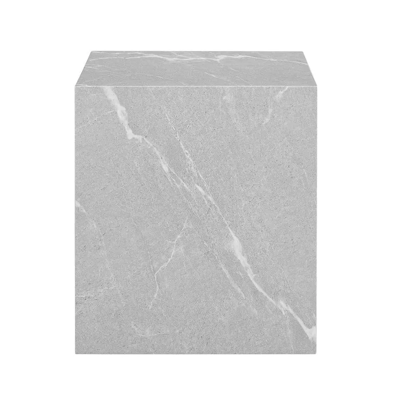 Würfelförmiger Beistelltisch – Marmoroptik, Grau, 45 × 45 cm